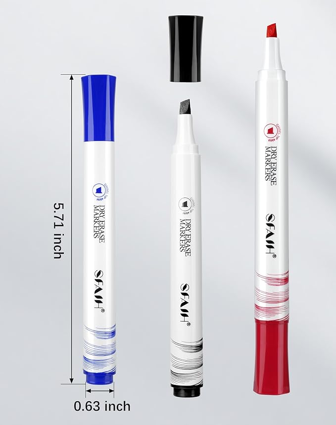 SFAIH Dry Erase Markers Chisel Tip with Magnetic Whiteboard Eraser, 36 Bulk 12 Assorted Colors White Board Markers for Teachers, Versatile Lines, 1s Quickly Dry, Perfect for Classroom and Office