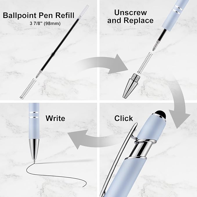 LINFANC 12 Pack Morandi Ballpoint Pen with Stylus Tip, 1.0 mm Black Ink Smooth Writing Pens, Metal Stylus Pens for Touch Screens