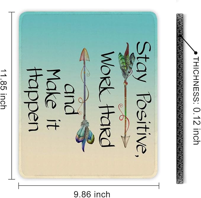 Auhoahsil Mouse Pad, 12 x 10 in Thick Rubber Premium-Textured Non-Slip Stitched Edges Waterproof Square Mouse Mat with Cute Pattern for Gaming Work Computer Office, Larger, Inspirational Quotes