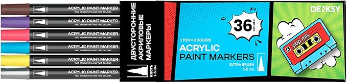Acrylic paint pens create art β Dual Brush Tip Acrylic Markers Set, Waterproof Quick-Drying Ink for Rock Painting, Glass, Wood, Fabric (36)