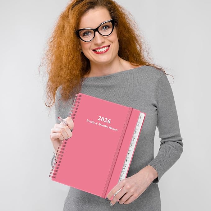 2026 Planner - Planner 2026 from January 2026 to December 2026 with 12 Monthly Tabs, Flexible Cover, Inner Pocket, 8.5" x 11", Pink-B