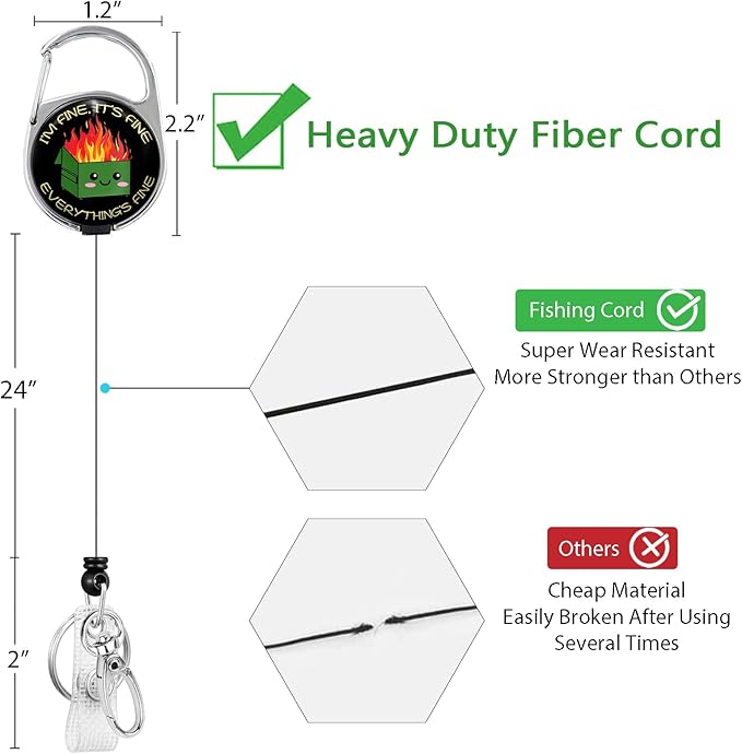 Funny Dumpster on Fire Badge Reel Retractable Heavy Duty with 360°Swivel Carabiner Clip,Cute ID Badge Holder Retractable, Nurse Teacher ID Card Holder Keychain Name Badge Clip