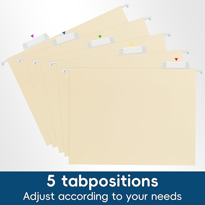 Hanging File Folders, 25 Pack Letter Size File Folders with 1/5-cut Tabs, Office Essentials for Filing Cabinet & Desk Storage