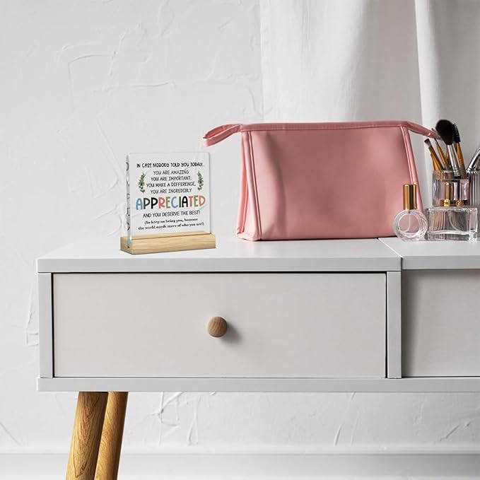 Inspirational Desk Decor, Employee Appreciation Gifts, Inspirational Gifts for Women Appreciation Gifts for Coworkers, Motivational Quote Clear Acrylic Desk Decoration for Office Home