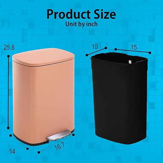 PayLessHere 13 Gallon (50L) Trash Can Kitchen Stainless Steel Trash Can Trash Can with Lid Removable Inner Bucket Foot Pedal Soft Close for Office Home Kitchen Garbage Can Trash Bin