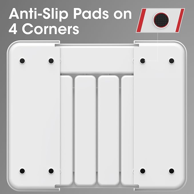 Aujen Silverware Organizer - Expandable Kitchen Drawer Organizer, Adjustable Utensil Organizer, Cutlery Tray for Forks, Knives, Multipurpose Kitchen Organizers and Storage Solution, White, Medium