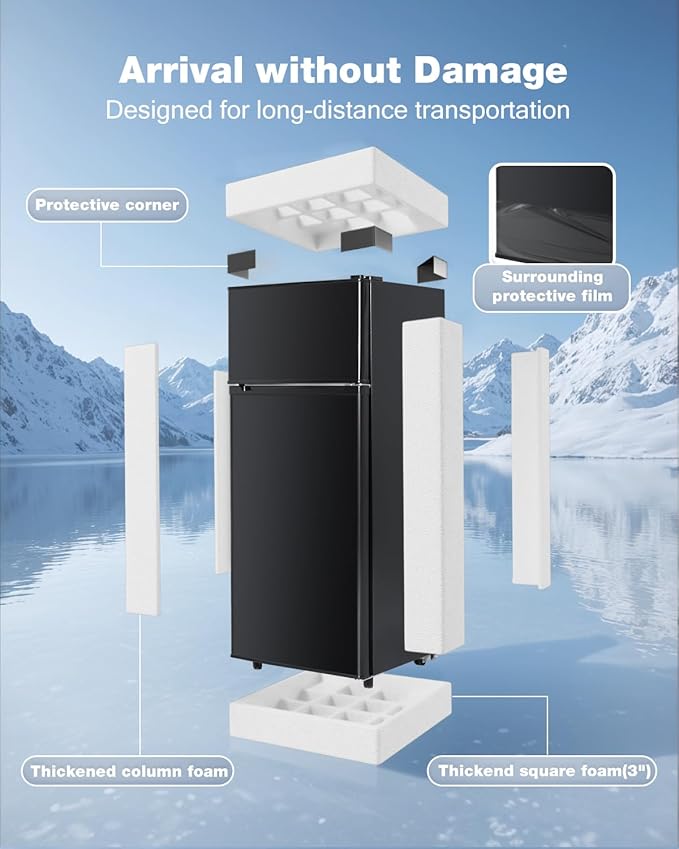 Double Door Refrigerator with Freezer, 4.5 Cu.Ft, Small Fridge with Freezer, 7 Settings Temperature Adjustable, Mini Refrigerator for Apartment Bedroom Dorm and Office (4.5 Cu.Ft, Black)