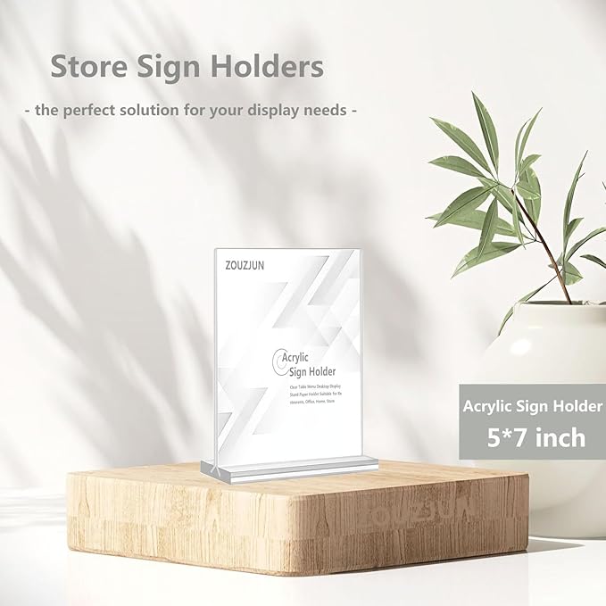 Acrylic Sign Holder Double Stands Ad Frames Clear Flyer Display Stand for Office Home Restaurant, Display Sign Stand for Store Sign Holders, Vendor Booth Display Items Vertical (4 Pack-5" X 7"Inch-Vertical(T-Shape))