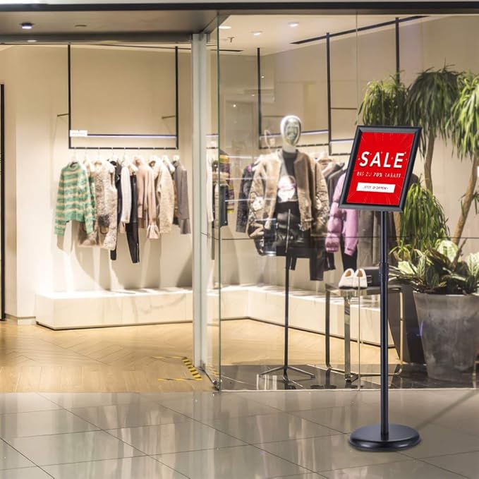 Heavy Duty Adjustable Pedestal Poster Sign Stand, 8.5x11 Aluminum Open Floor Standing Sign Holder for Vertical and Horizontal View Display