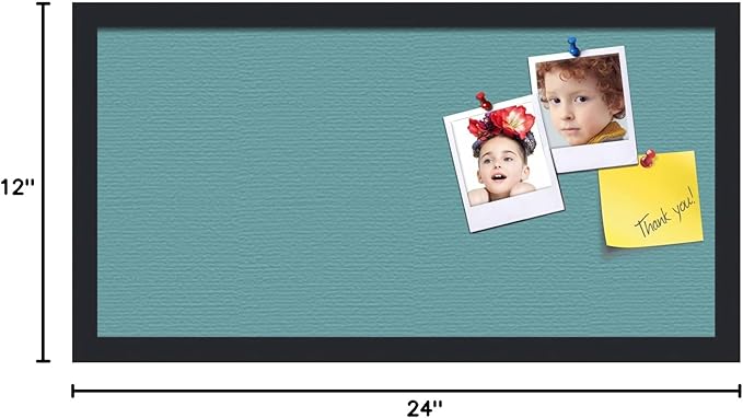 PinPix 24x12 Inch Cork Bulletin Board. This Decorative Framed Pin Board Comes with Aqua Pastel Design and a Satin Black Frame. Ideal for Home Office Decor or Message Board (PinPix-1806)