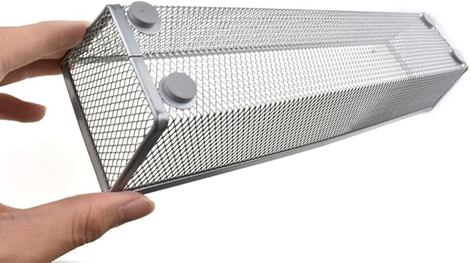HAHIYO Stackable Mesh Tray Cup 12 x 3 x 2 inches Sturdy Container for Desk Drawer Organizer Collection for Home Office School kitchen Soft Foam Feet No Sharp Edges 2 Pack Silver