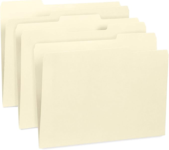 Manilla File Folders 8.5 x 11, 1/3 Cut Tab, Letter Size Vanilla folders, Great for Organizing and Easy File Storage, 100 Per Box (Manila)