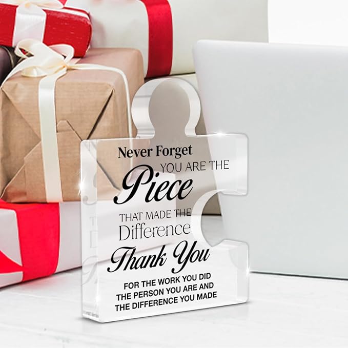 Thank You Appreciation Gifts for Coworkers, Retirement Goodbye Gift for Coworkers Colleagues Employees, Never Forget You Are the Piece That Made the Difference Acrylic Puzzle Piece Plaque Office Decor