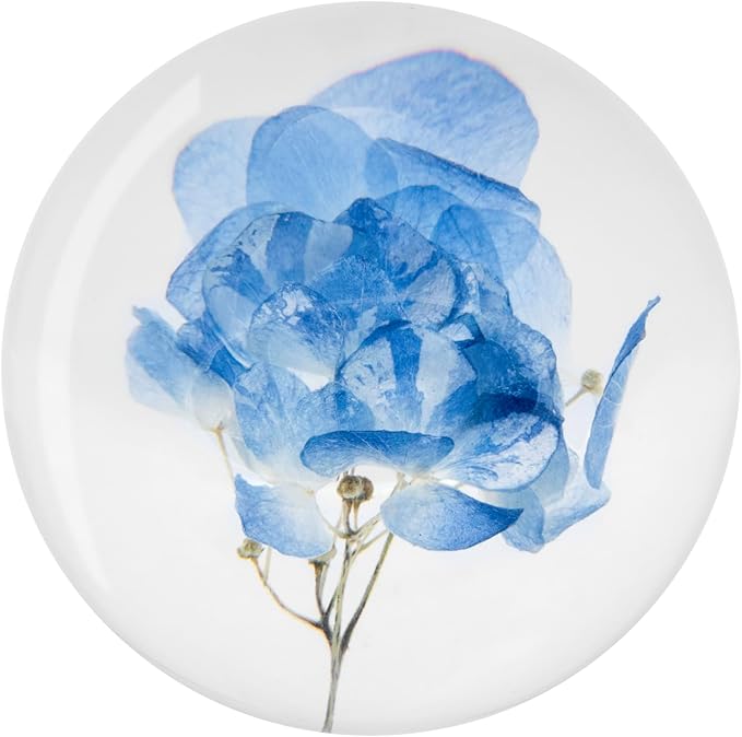 Real Blue Hydrangea Paperweight - Home Decor Crystal Resin Ball 3.14in (80mm) - Clear Blue Hydrangea Flower Globe for Special Days - Sphere Figurine Office Paperweight w/Flat Bottom