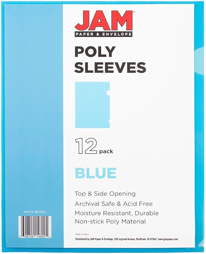 JAM PAPER Plastic Sleeves - Letter Sized - 9 x 11 1/2 - Blue Project Pockets - 12 Page Protectors/Pack