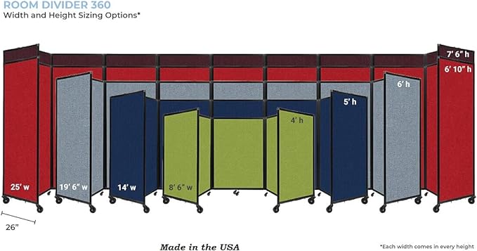 Versare Room Divider 360 Portable Wall Partition | Folding Panels | Large Freestanding Divider | Locking Wheels | Temporary Room Separator | 14' x 7'6'', Royal Blue