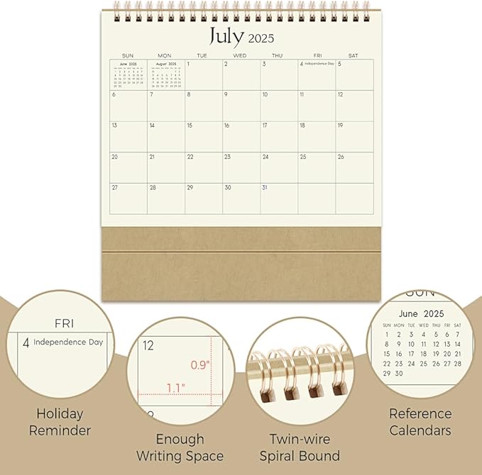 SKYDUE Desk Calendar 2025-2026, July 2025 – December 2026, 8.3" x 6.3", Black Minimalist Style, Eye-Care Paper, Double-Wire Binding, To-Do & Notes Sections, with 280 Planner Stickers