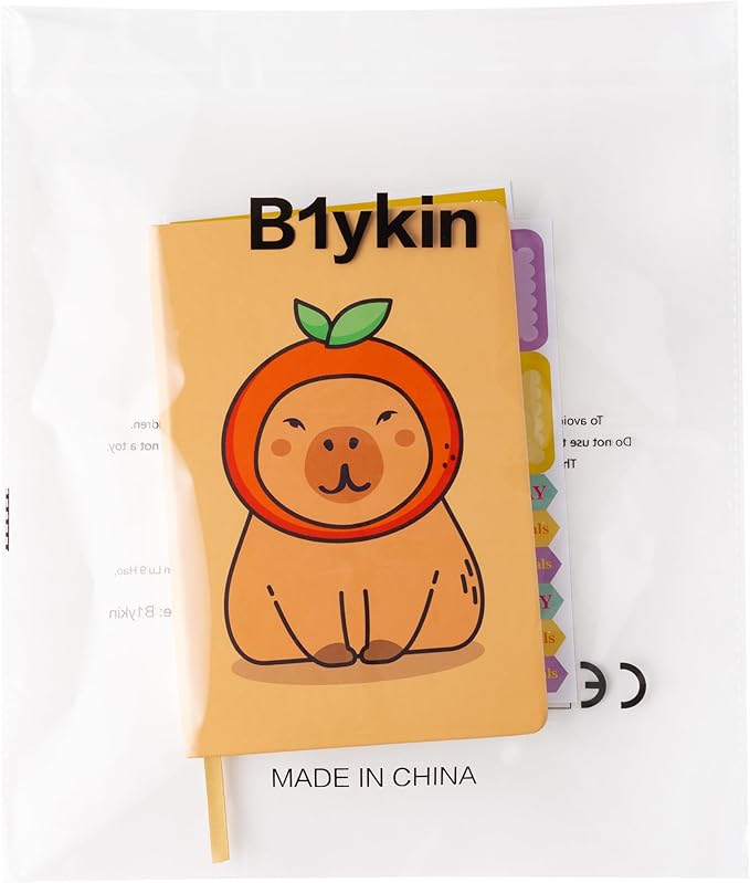 B1ykin Hardcover Ruled Journal Notebook with Planner Stickers, 196 Pages PU Leather Journal Notebook Journals Diary Notepad for Writing Travel Business Work School College Note Taking (Capybara)