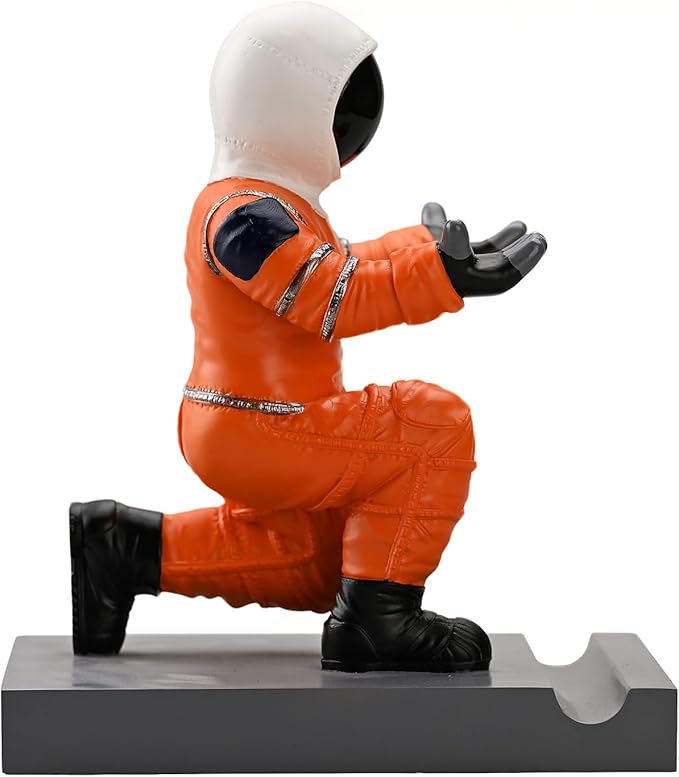 Astronaut Resin Pen Holder, Mobile Phone Stand, Device Stand, Desk Organizer Decorative Pen Holder (Orange&Black)