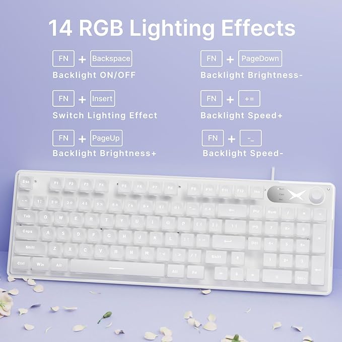 EWEADN F98 Wired Keyboard with Smart Display & Knob,98 Keys Aesthetic Computer Keyboards,Metal Panel,Cute Wired Cream Membrane Keyboard for Windows/PC-White