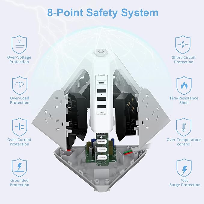 Tower Surge Protector Power Strip, NVEESHOX 9 AC Outlets with 4 USB Ports (1 USB C) 3-Side Triangle Outlets with USB Ports,6.5 Ft,Flat Plug, Charging Station with Surge Protection