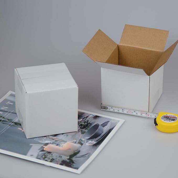 4x4x4 Inches Shipping Boxes Set of 40, White Corrugated Cardboard Box Literature Mailer for Packing Small Business