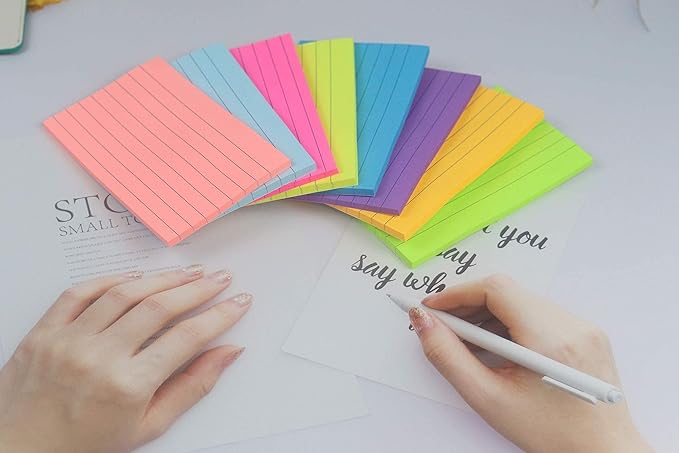 8 Pads Lined Sticky Notes 3x5 in Post, 8 Colors Self Sticky Notes Pad Its, Bright Colorful Rectangle Sticky Notes for Office, Home, School, Meeting, 50 Sheets/pad