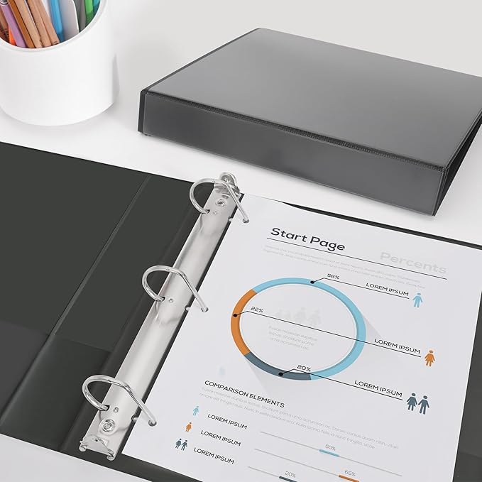 Comix D-Ring Basic View Binder 1 inch 3 Ring Binders, Hold 225 Sheets of 8.5" x 11" Paper, 12 Pack (Black)