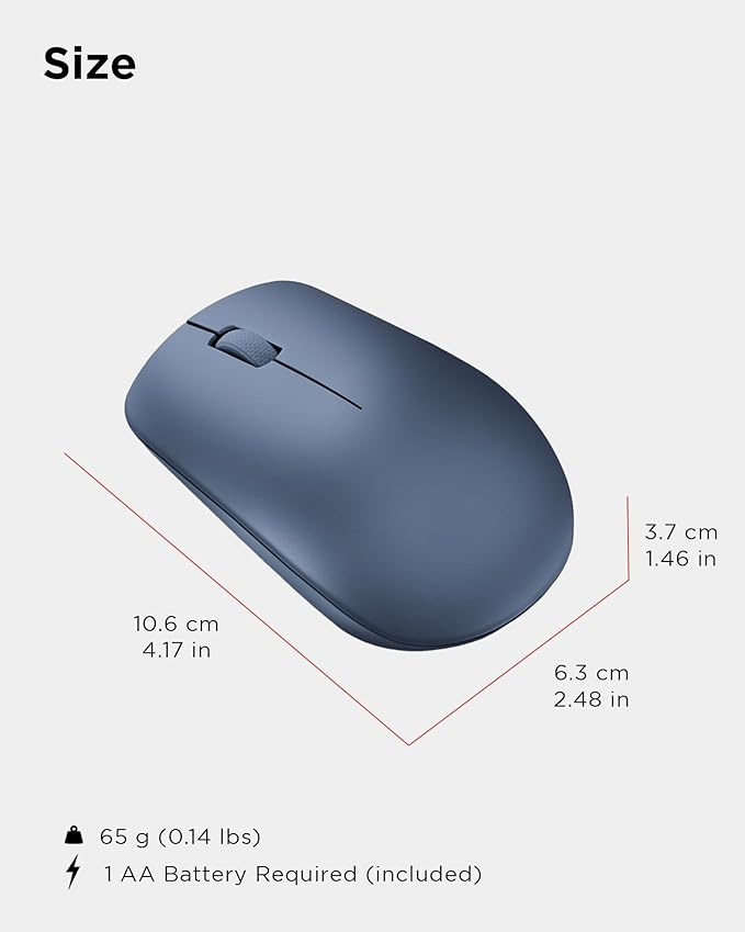 Lenovo 530 Wireless Mouse with Battery, 2.4GHz Nano USB, 1200 DPI Optical Sensor, Ergonomic for Left or Right Hand, Lightweight, GY50Z18986, Abyss Blue