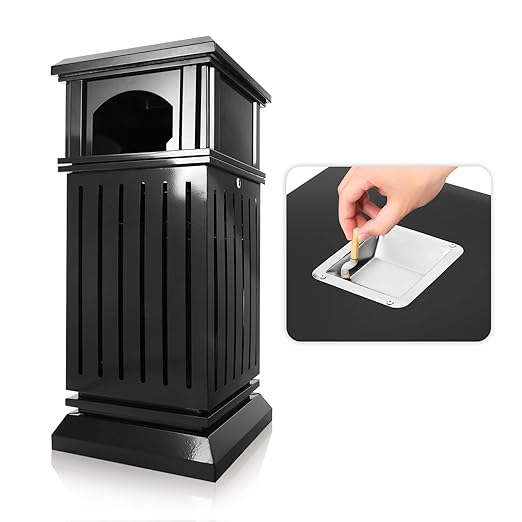 BEAMNOVA Trash Can Outdoor Top Tray Black Stainless Steel Commercial Garbage Enclosure with Locking Lid Heavy Duty Industrial Yard Garage Waste Container, 35.5 * 15.8 * 15.8 in