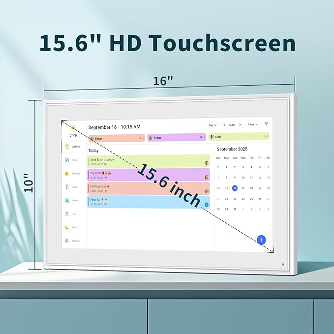 Canupdog 15.6 Inch Digital Calendar, Electronic Planner & Chore Chart with 1920x1080P IPS Touchscreen, Task Rewards System, Interactive Display for Family Schedules, Christmas Gifts for Women Mom