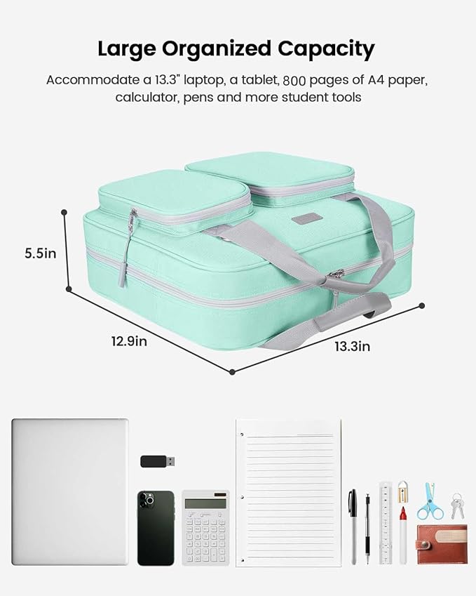 4 Inch 3 Ring Zipper Binder with Shoulder Strap & Handle & Multi-Pocket - 4" Binder with Zipper for School, Compatible with 13-Inch MacBook/Tablet -Patent Design Light Blue