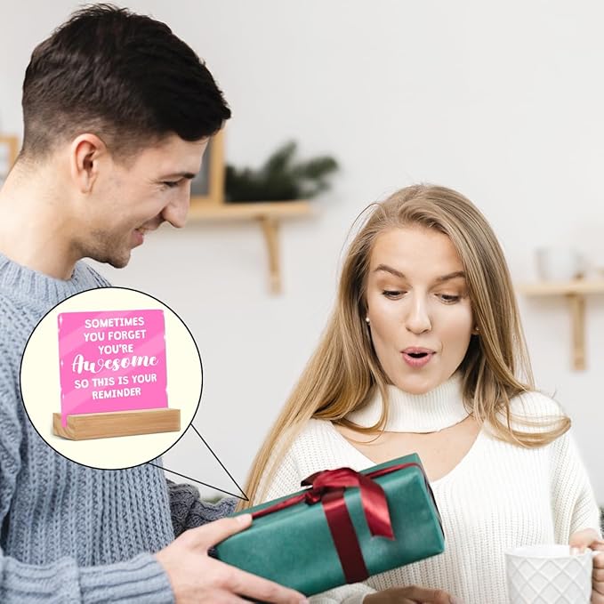 Inspirational Gifts for Women, Reminder Quotes Acrylic Decor Sign With Wooden Stand, Thank You Gifts for Woman Friends Coworker Decorative Sign for Tabletop Cubicle Shelf Desk Accessories Decor