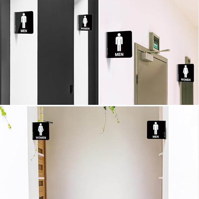 Faittoo Restroom Sign, Bathroom Signs, (4 Pack) 6 x 6 Inches Acrylic Sign, for Office or Business Bathroom and Toilet Door or Wall Decor, Indoor Outdoor Use (Men and women Set)