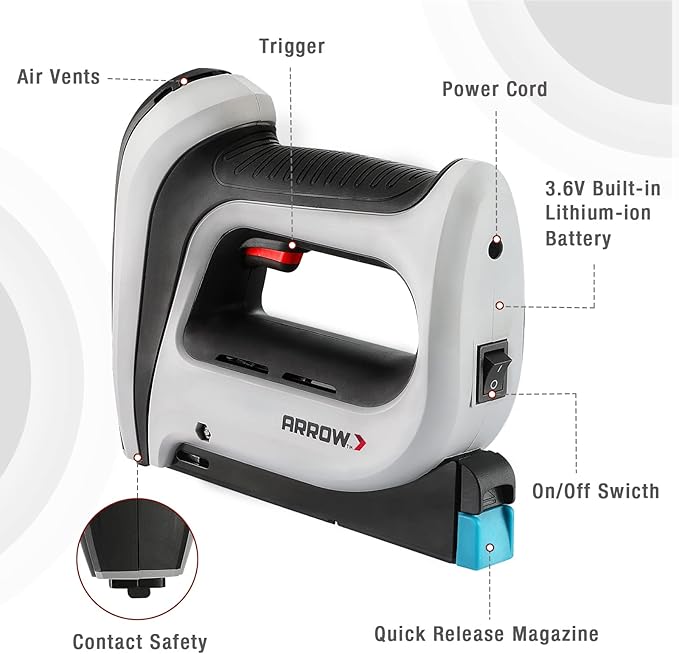 Arrow Cordless Staple Gun Kit, Electric Stapler with 3750 Pieces T50 1/4", 3/8", 1/2" Staples, for Upholstery Professional and DIY Projects, T50DCD