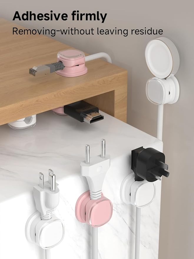 Magnetic Cable Clips, Adjustable Cord Holder Management, Adhesive Wire Keeper Organizer for Home Office Desk Phone PC Car Wall Desktop Nightstand Appliance (9-PCS White & Purple)