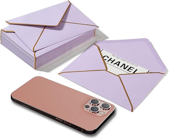 100 Pack A7 Envelopes 5 x 7 Card Envelopes V Flap with Gold Border for Office, Wedding Gift Cards, Invitations, Graduation, Baby Shower, Parties, 5.32 x 7.28 Inches (Violet)