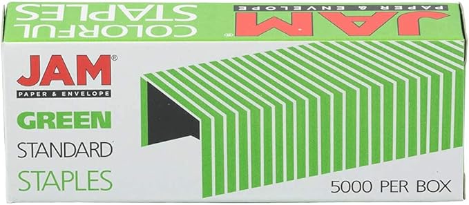 JAM PAPER Standard Size Colorful Staples - Emerald Green - 5000/box