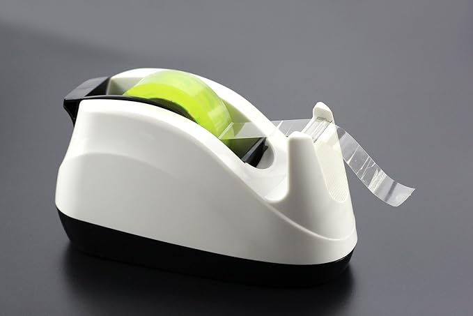 Heavy Base Nonskid Desk Tape Dispenser One-Hand Dispensing, White, 2 Pack