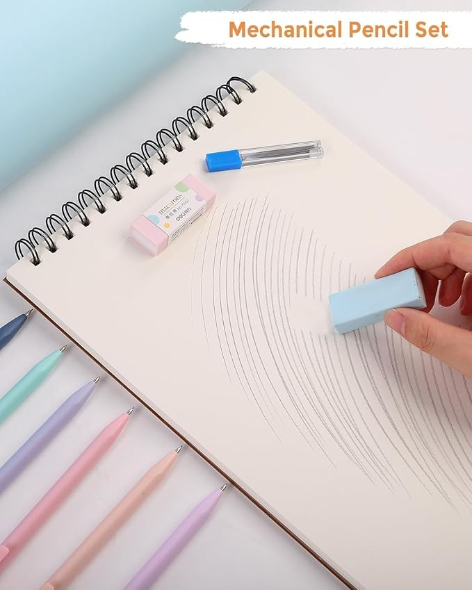 SKYDUE Cute School Supplies 44 PCS, Aesthetic Pencil Case with 12 Pastel Highlighters, 5 Black Gel Pens, 6 Color Gel Pens & Mechanical Pencils, College Essentials Students Stationary Set Pink