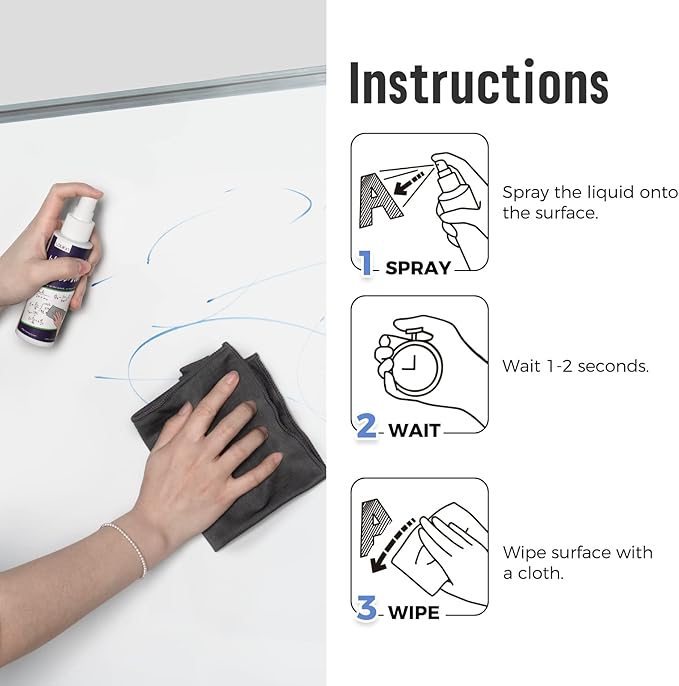 loukin Non-Toxic Whiteboard Cleaner, 8.5 fl oz Dry Erase Board Cleaner, Whiteboard Cleaning Spray with Cloths, Removes Stubborn Marks from Whiteboards (2-Pack)