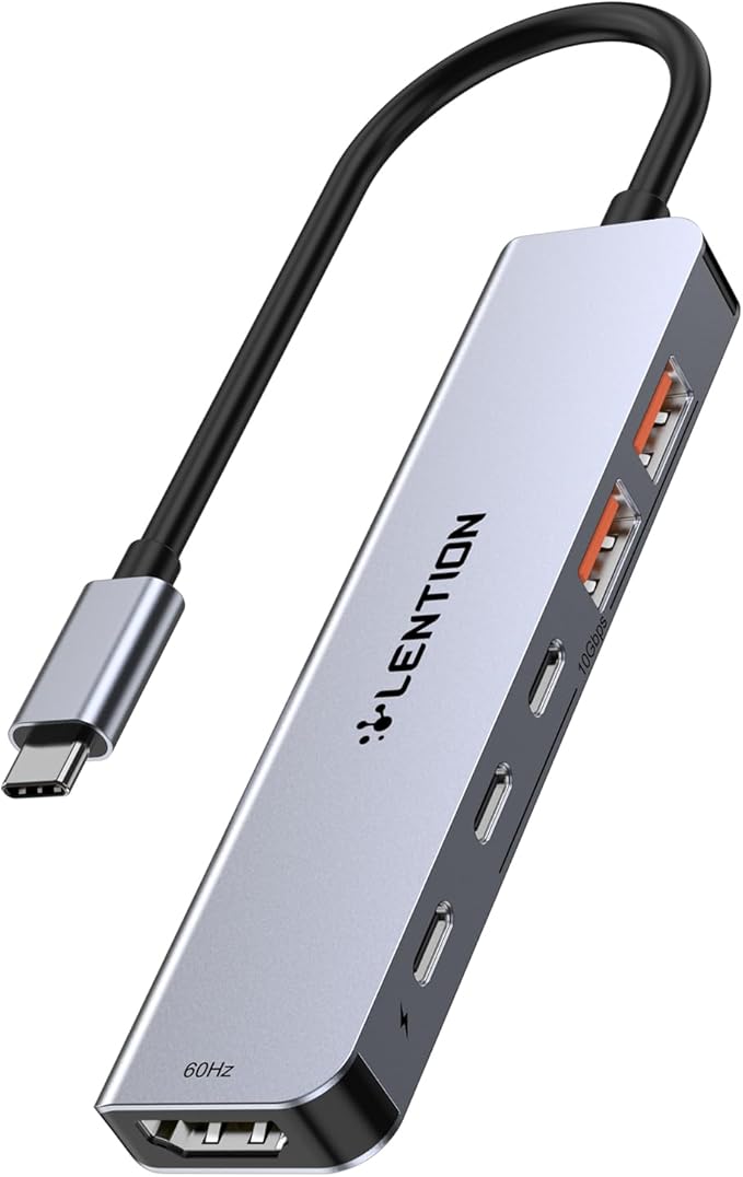 LENTION USB C Hub with 4K@60Hz HDMI, 2 USB C and 2 USB 3.2 Gen2 Transfer Data in 10Gbps Max, 100W Charging, for MacBook Pro M4, Mac Air, iPhone 15, Windows, More, Stable Driver Adapter (CE37 Gray)