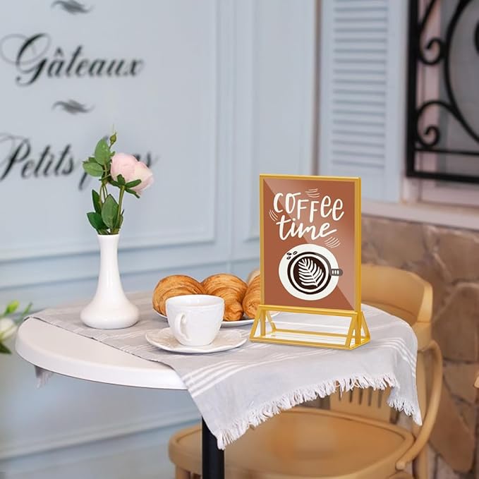 Acrylic Sign Holder 5x7 Gold Picture Frame Clear Acrylic Frames Display Stand Double Sided Table Menu Holders for Wedding Table Numbers Restaurant Photos (8 pcs)