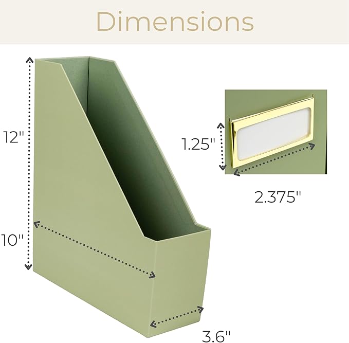 BLU MONACO Set of 6 Foldable Magazine File Holders in Earth Green – Sturdy Cardboard Vertical Organizers with Label Holders – Office File Storage Box, Desk Organizer, Paperwork and Document Holder