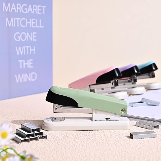 Temiary Stapler, Desktop Metal Staplers with 2000 Standard Staples, 25 Sheet Capacity, One Finger Stapling, Jam Free, No Effort Staplers for Classroom, Office or Desk (Green)