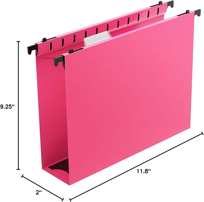 Extra Capacity Plastic Hanging File Folders,12 Pack Reinforced Hang Folders,Heavy Duty 2 Inch Expansion,Plastic Filing Cabinet Folders,Letter Size,Designed for Bulk Files, Medical Charts,Pink