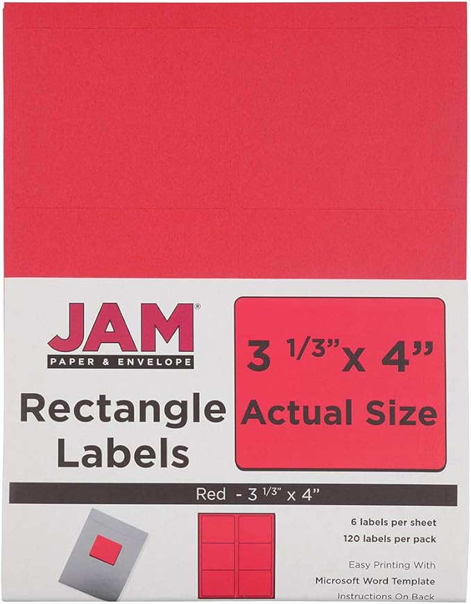 JAM PAPER Shipping Address Labels - Large - 3 1/3 x 4 - Red - 120/Pack