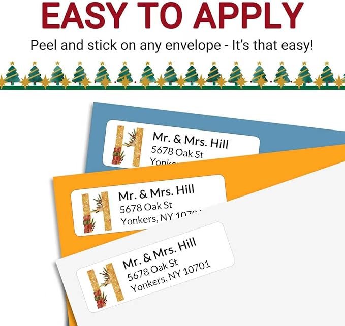 Personalized Christmas Address Labels - Custom Address Labels with Monogram (Champagne Wishes)