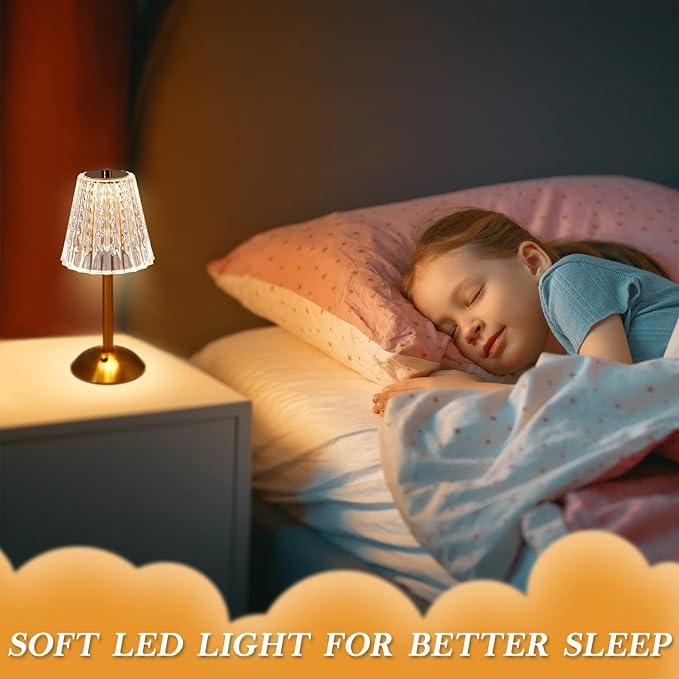 Liliful 2 Pcs LED Portable Cordless Table Lamp Touch Battery Operated Rechargeable Gold Desk Lamp 3 Color Dimmable for Bedroom Living Room Dining (Gold,Classic Style)