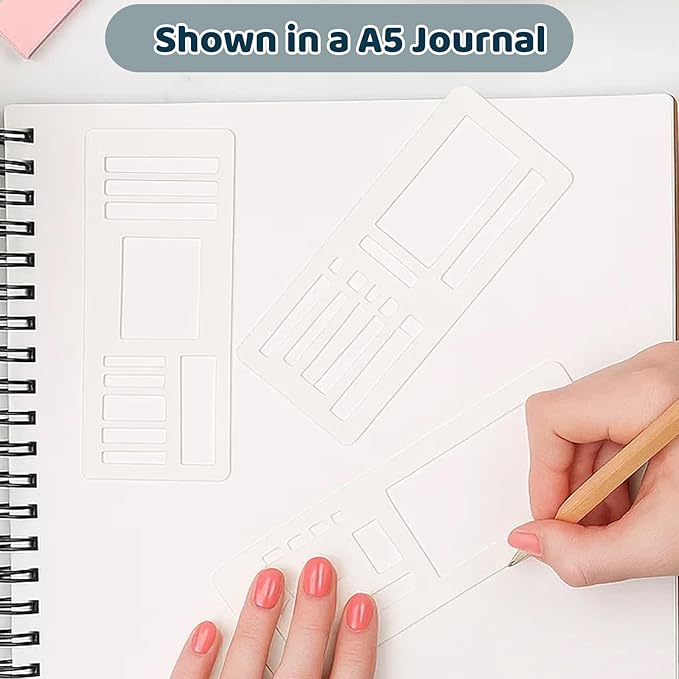 Planner Stencils Templates, Flexible 3-Piece Set for Bullet Journal and Calendar Planning, Reusable Stencils for Creating Straight Lines, Boxes, and Checkboxes in Dot Grid Journals